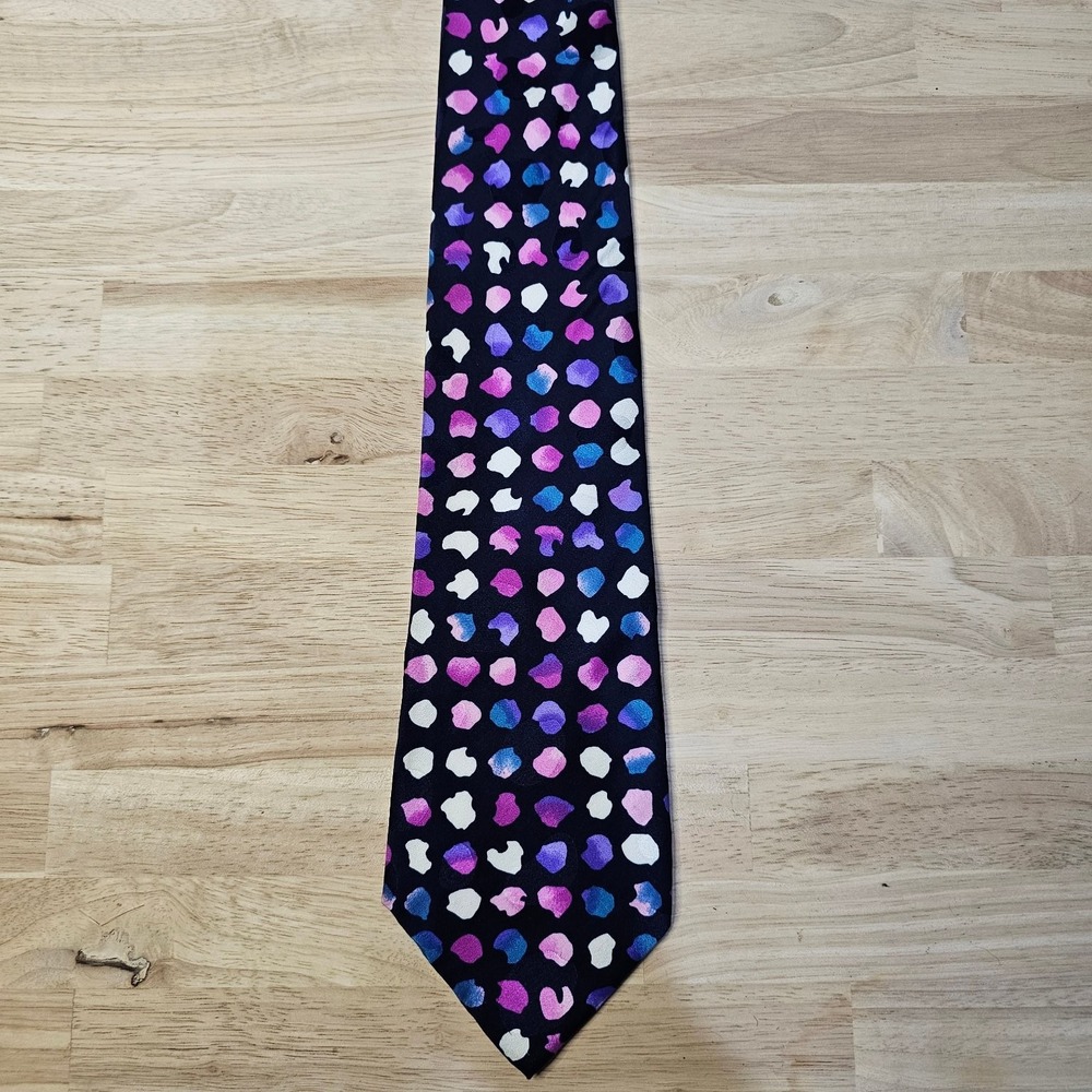 Herve Men's Tie Navy Blue Purple Pink White All Silk Classic Width